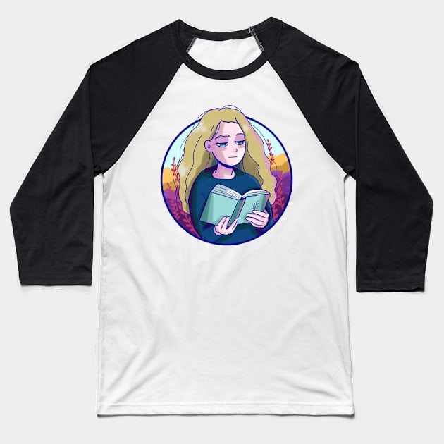 Cute blonde girl reading Baseball T-Shirt by Mayarart